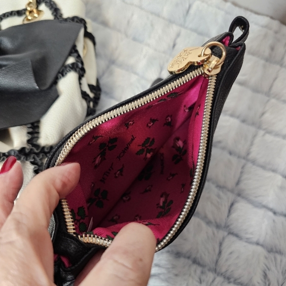 Betsey Johnson Black and White Bow Bag with Makeup Pouch - Picture 14 of 16